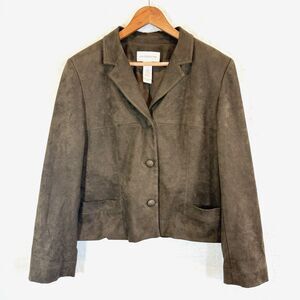 Liz Claiborne Jacket Faux Suede Leather Brown Blazer Cropped Large 14
